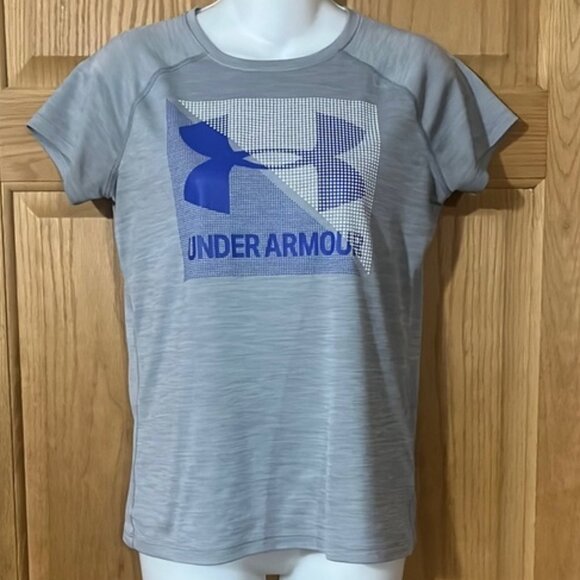 Under Armour Other - Under Armour Gray and Blue Short Sleeve Loose Fit Athletic Tee Youth Large